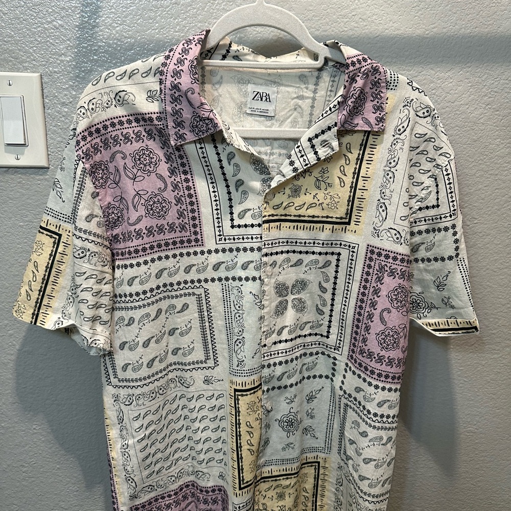 Zara Purple and Yellow Casual Button Down Shirt